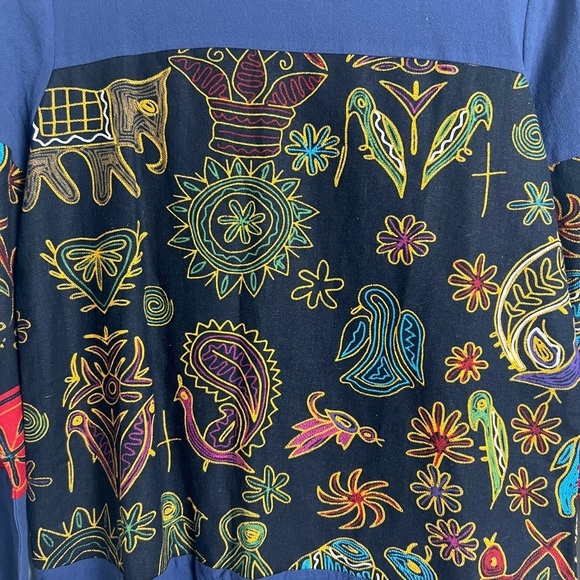 NEW Oneine New Elegance Blue Egyptian Print Artsy Boho 100% Cotton Blouse Top L - Picture 4 of 9